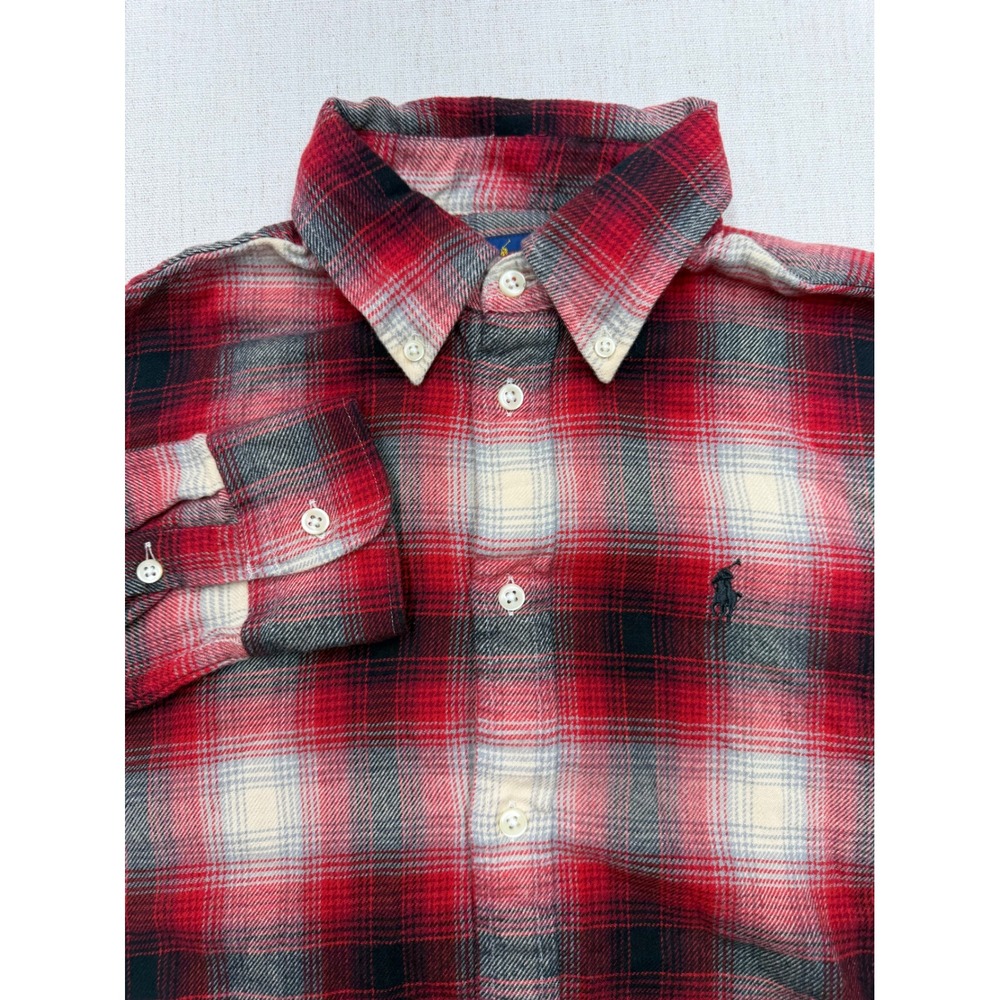Ralph Lauren Mens Classic Fit Red Black Plaid Flannel Button Down Shirt Medium